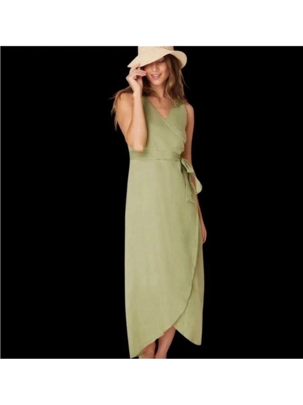 Andi Sleeveless Wrap Midi Dress in Light Olive